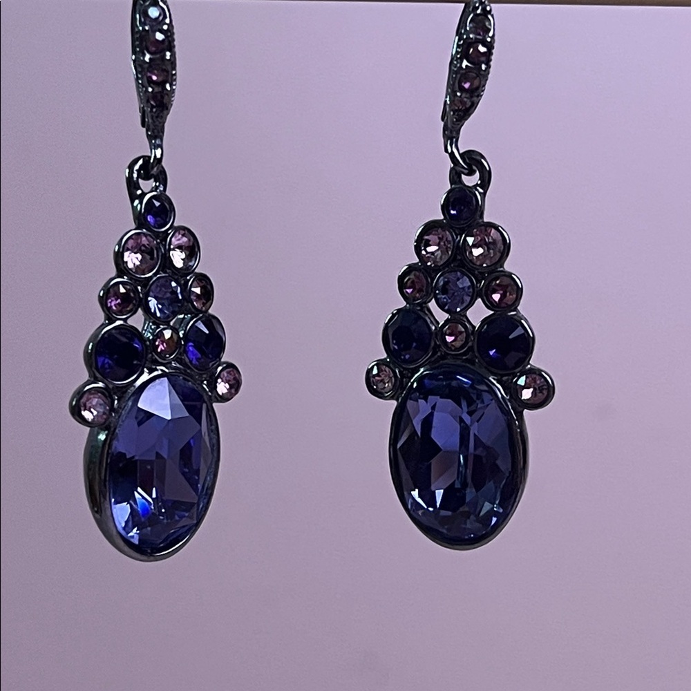 GIVENCHY TEARDROP Leverback Dangle EARRINGSElegant Blue and Purple Drop Earrings - Picture 5 of 8